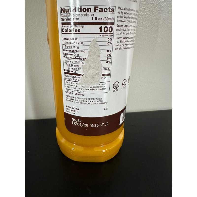 LE SIROP DE MONIN GOLDEN TURMERIC SYRUP UNOPENED BRAND NEW