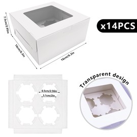 MUMULULU - 14 cajas de papel blanco para cupcakes con 4 cajas de regalo de galletas con ventana transparente, 4 soportes para cupcakes, pastelería, para fiestas de cumpleaños, suministros de panadería