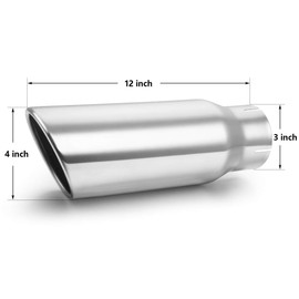 A-KARCK Exhaust Tip 3 Inch Inlet, 3” Inlet 4” Outlet 12” Long Stainless Steel Polished Clamp On Muffler Tip For Truck Tailpipe, Rolled Edge Design
