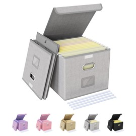 Oterri 2 Pack File Organizer Box,File Box,Small File Cabinet for Letter Folders,Gray-white Portable Filing Box,Hanging File Folder Organizer Box with Lid for Office- without Folders