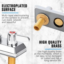 Commercial Bar Sink Faucet,4 Inch Center Deck Mount Bar Sink Faucet，2 Hole Brass Constructed,Chrome Polished with 3.8" Gooseneck Spout and 90°Rotatable Dual Lever Handles.