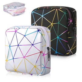 Desing Wish Pack of 2 Sanitary Napkins Bag Period Bag Small Cosmetic Bag for Girls Tampon Storage On the Go Small Bag with Zip Wet Bag Small, Silver & Black, Leather 2 Pieces