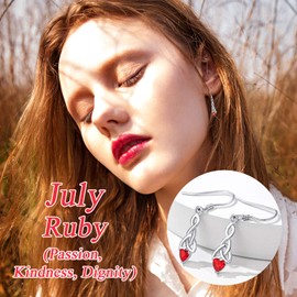 Silvora 925 Sterling Silver Celtic Knot Drop Earrings with Heart Birthstone Charms for Women Non-Sensitive Ears July Birthstone Jewelry