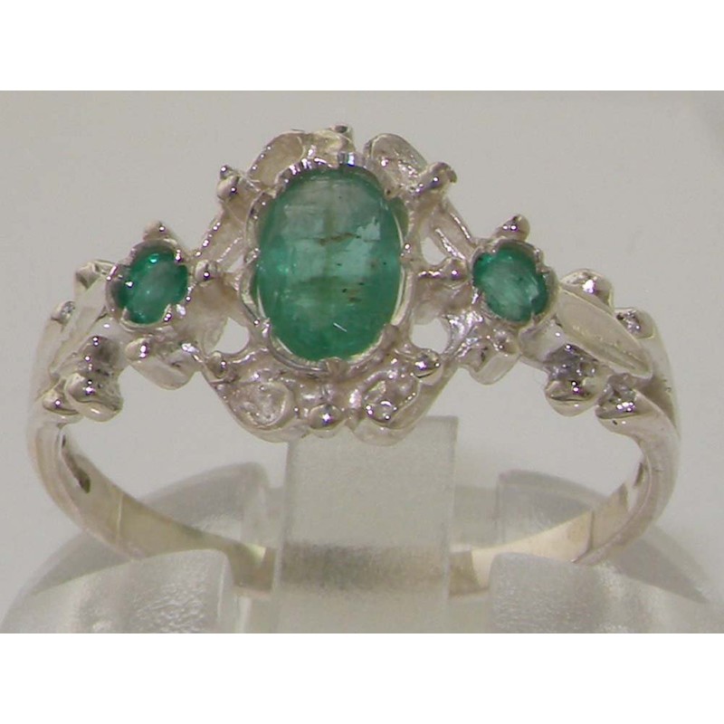 LetsBuyGold 925 Sterling Silver Natural Emerald Womens Promise Ring -