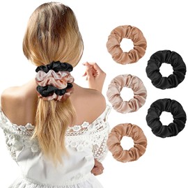 LOPHE Satin Hair Scrunchies, Large Satin Scrunchies for Women Girls, Softer than Silk Hair Ties, Big Scrunchy Ponytail Holders, Elastic Hair Bands Hair Accessories, 5 Pack, Mixed