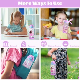 Pack of 2 Children's Drinking Bottles, 600 ml Children's Drinking Bottle with Straw, BPA-Free Sports Water Bottle for Nursery School, Leak-Proof Children's Water Bottles for Girls (Mermaid & Purple