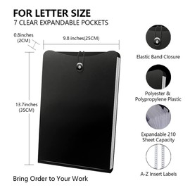 Vertical Accordion File Folder, Expanding File Document Organizer Bag for A4 Letter Size (2 Pack, Black)