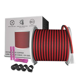 AOTOINK 65.6ft Extension Cable Wire 2 Conductor 20M 22AWG 2 Core 22 Gauge Red Black Stranded Tinned Copper for Led Strips Single Color 3528 5050, Boat Light, 12V LEDs Bulbs Lamps, Car Lighting