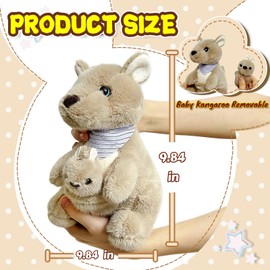 10 inch Kangaroo Stuffed Animal Plush Toys for Kids, Kawaii Kangaroo Baby Stuffed Animals for Easter Basket Stuffers, Children's Day Gifts and Christmas Decorations, Soft Plush Toy (Brown)