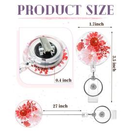 KJQJLY 3 Pcs Cute Flower Badge Reels Retractable for Nurse, Dried Floral Resin Badge Holder with Key Ring, Decorative Nursing Badge Clip for Women Doctor Teacher ID Card(Classic)
