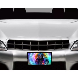 Twisted R Design Wolf Chief Native American Vanity Aluminum Front License Plate Car Accessory