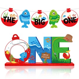2 Pieces Fishing Birthday Decorations the Big One Fishing Table Sign the Big One Gone Fishing Banner Fishing One Table Wooden Centerpiece Gone Fishing One Letter Sign for Baby Birthday Party Decor