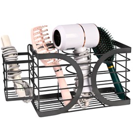 ziroland Elegant Black Wall Mounted Hair Dryer Holder - Stylish Bathroom Organiser for Hair Dryer & Straightener, Hair Brush & Accessories