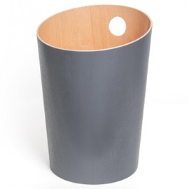 Kazai.® Bennet Design Waste Paper Bin | Unique Design for Office, Bedroom, Children's Room and Much More | Waste Bin Made of Real Wood Veneer | Dark Grey