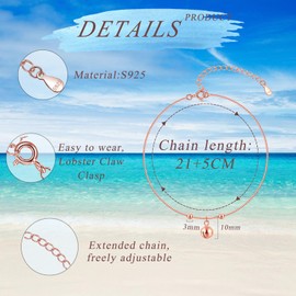 Bewenda Anklets for Women, 925 Sterling Silver Ankle Bracelets, Ankle Chain with Bell Summer Beach Anklet, Flexible Fit Women's Anklets, Adjustable 22+5cm Foot Chain Jewellery for Girls - rose gold