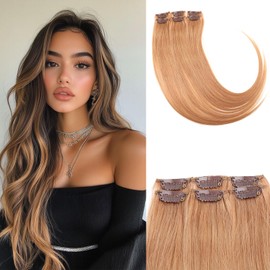 Bella Hair Clip-in Human Hair Extensions Real Human Hair - 30g 6pcs 22 inch Lightweight Straight Remy Human Hair Hairpieces for Highlights & Mix Shades - #18 Honey Blonde
