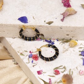 Tuscany Silver Women's Sterling Silver Yellow Gold Plated 20 mm Enamel Flat Hoop Hoop Earrings, Silver