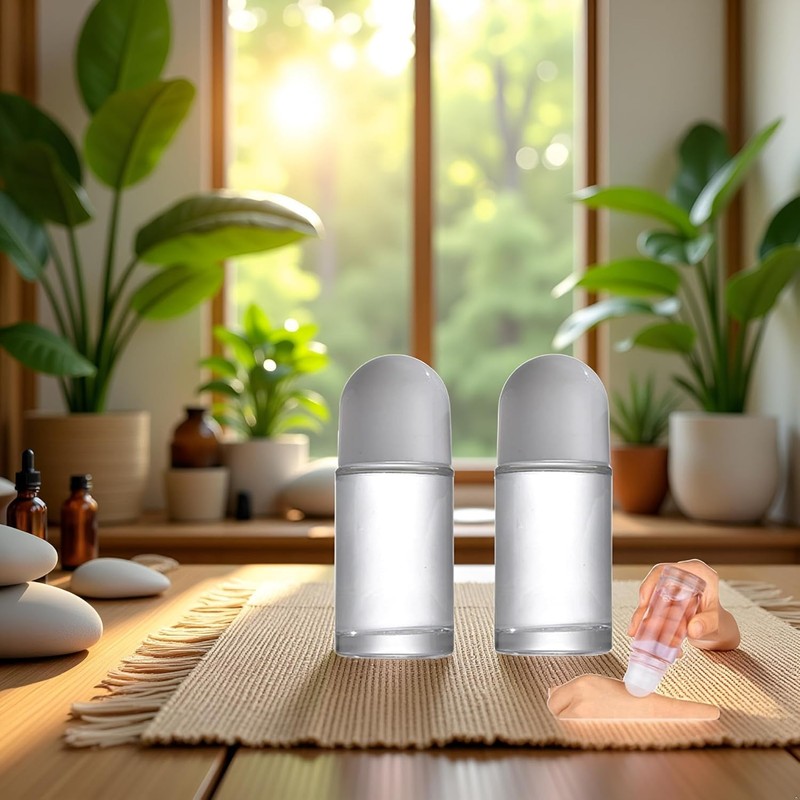 aoukoslt 2Pcs White 50ML Glass Empty Roller Bottles with Plastic