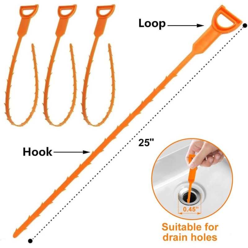 Forlivese 3 Pack 25 Inch Drain Snake,Drain Clog Remover,Sink Snake