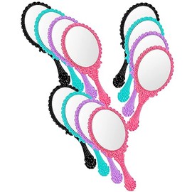 FOMIYES 12pcs Vintage Handheld Makeup Mirrors Ergonomic Plastic Handle for Travel and Outdoor Use Retro Design Portable Girls Mirrors in Pink