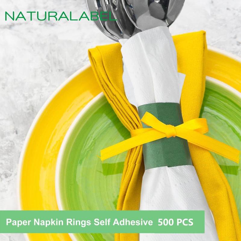 NATURALABEL 500 PCS Paper Napkin Rings with Box, Self-Adhesive Napkin