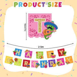 Whaline 2Pcs Mexican Fiesta Happy Birthday Banners Gold Glitter Pre-Strung Banners Cinco de Mayo Happy Birthday Banner Papel Picado Garland for Mexican Carnival Birthday Hanging Decor Party Supplies