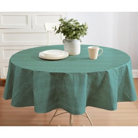 Newbridge Hunter Green Moire Wavy Solid Color Print Heavy Weight Vinyl Flannel Backed Tablecloth, Indoor/Outdoor Vinyl Tablecloth with Flannel Backing, 70” Round