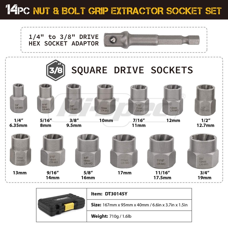 Hi-Spec 14pc Nut & Bolt Extractor Set - Bolt Extractor