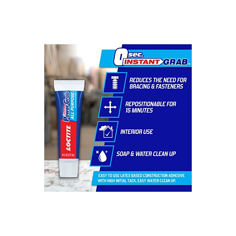 Loctite Power Grab Express All Purpose Construction Adhesive, White, 3