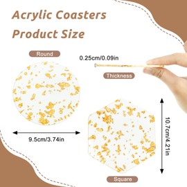 6 PCS Gold Foil Desk Coaster Aesthetic Coasters for Desk Acrylic Coaster Decorative Plates for Table Countertop for Tabletop Protection (Clear)