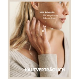 GD GOOD.designs Zodiac Sign Ring Gold with Zirconia Stone for Women – 18K Gold-Plated Women's Ring Made of 316L Stainless Steel | Ring Adjustable (Ring Size 52-60) and Waterproof – Includes Gift Box,