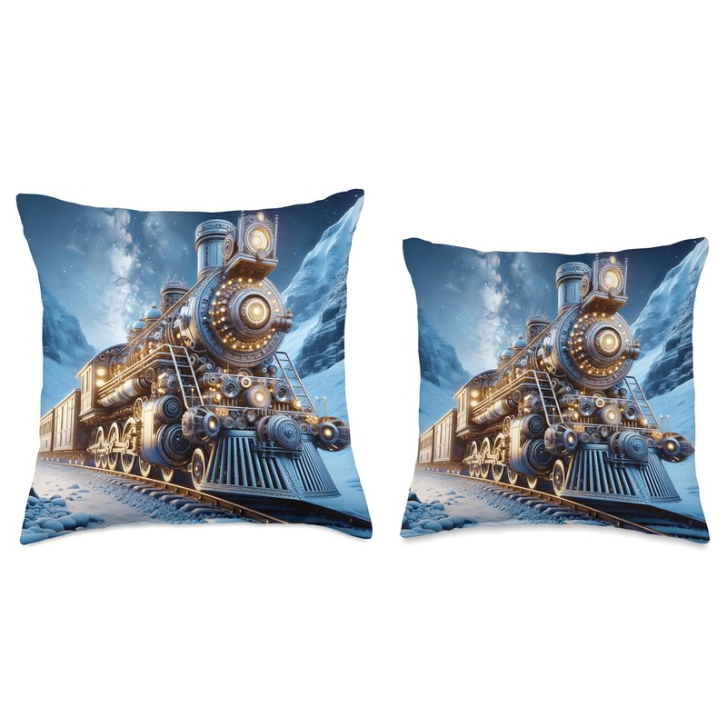 Fantasy Steam Train Winter Throw Pillow