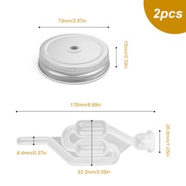 FINELYCR Fermentation Tube, Set of 2 Fermentation Bits, with 7 cm Preserving Jar Lid, Fermentation Tube with Rubber Stopper, for Making Sauerkraut and Fermented Kimchi