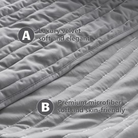 KASENTEX Luxury Velvet Quilt Set 3 Pieces Oversize King - Ultra-Soft Bedspread Coverlet with 2 Pillow Shams, Lightweight Bed Blanket, Elegant Stitch Design, Machine Wash All Season Bedding,Gray