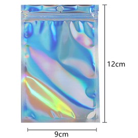 100 Pieces Resealable Zip Lock Mylar Holographic Aluminum Foil Laser Bags for Party Favor Food Storage (Holographic Color, 9 x 12cm)