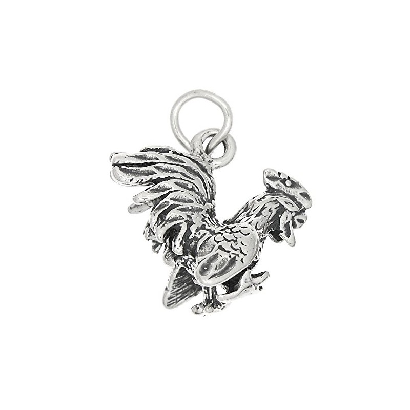 LGU Sterling Silver Oxidized 3D Gamecock Rooster Charm
