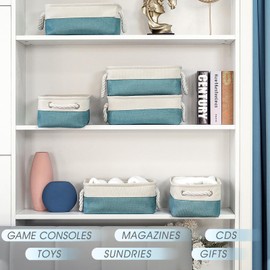 TheWarmHome Storage Bins for Shelves - Small 6 Pack 11.8x7.8x5.2 inch Sturdy Storage Basket W/Handles, Decorative Foldable Storage Baskets for Organizing Closet Nursery Toy(White & Green)