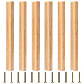 Sixfolo Pack of 6 Furniture Handles Wood 192 mm Hole Spacing - Cabinet Handles Solid Long Natural for Cupboards, Kitchens, Chest of Drawers with 12 Screws