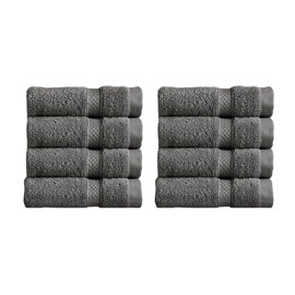 Christy Chroma Face Cloths Set | Pack of 8 | Soft Velvety Smooth Bathroom Flannels | Bold and Bright | Face and Body Wash Cloths | 100% Cotton | Ash Grey