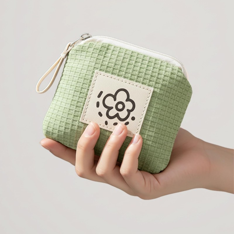 Floral Pattern Pouch, Waffle with Zipper, Cosmetics, Toiletries, Travel, Business