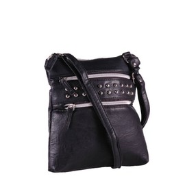 Eye Catch - Valentina Studded Double Zipped Cross Body Ladies Shoulder Bag Black