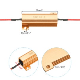 PATIKIL 50W 2 Ohm Aluminum Shell Resistor, 2Pcs Aluminum Housing Resistor with Clips Housed Case Wirewound Resistors Screw Tap Power Resistor, Golden