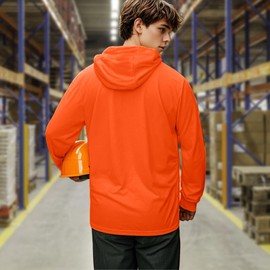 Uno Mejor Construction Shirts for Men with Hood, Hi Vis Shirts with Long Sleeves,Safety Shirts for Men, High Visibility Hoodie for Men Women, Breathable, UCH-Orange L, 2 Pack