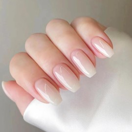 Thokono Press on Nails Short Square False Nails Stick On Pack of 24 Fake Nails with Nail Glue