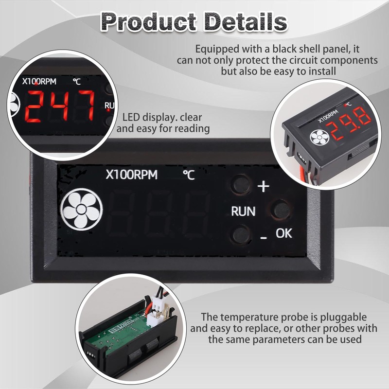 ICrduioo DC 12V 4-Wire Fan Speed Controller Fan Temperature Controller