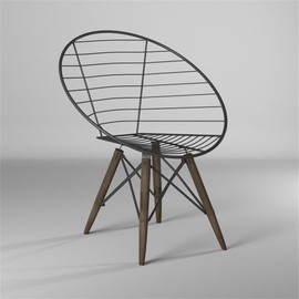 Pemberly Row Metal Wire Arm Chair with Tapering Wood Legs in Brown