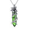 CRMAD Lily Flower Birth Necklace for Women Sterling Silver Green