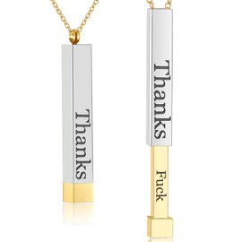 HSWYFCJY Gold Thanks...Fck Necklaces For Women,Inspirational Vertical Bar Square Tubes Pendant With Hidden Message Band Friendship Funny Hilarious Sarcastic Jewelry Gift for Girls