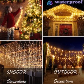 BLOFUN Outdoor Christmas Decorations Lights Indoor Outdoor Yard Icicle Lights,32.8 ft 400 LED Icicle Christmas Lights Outdoor Decorations,8 Modes Curtain String Lights for Wedding Party Holiday