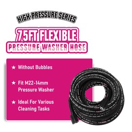 H.O.W DETAILING 1/4" x 75 ft Pressure Washer Hose, M22 Fittings Kink-Free Power Washer Replacement Hose, 3200 PSI